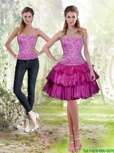 2015 Detachable Wonderful Fuchsia Prom Dress with Embroidery and Ruffled Layers