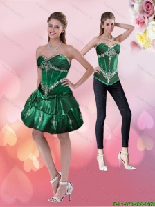 Detachable Elegant Appliques Knee Length 2015 Dark Green Prom Dress