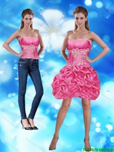 Detachable Elegant Strapless Hot Pink Prom Dress with Appliques and Pick Ups