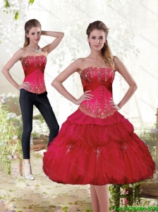 New Style Strapless Red 2015 Detachable Prom Dress with Beading