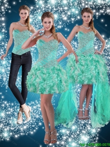 Apple Green Detachable Sweetheart Beading Beautiful Prom Dresses for 2015