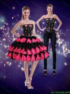 Detachable Remarkable Multi Color 2015 Prom Dress with Appliques and Ruffled Layers