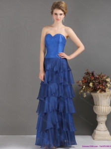 2015 Blue Sweetheart Prom Dresses with Ruffled Layers