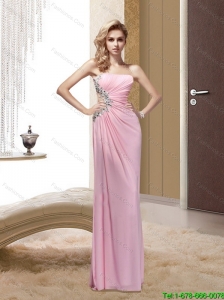 Inexpensive 2015 Prom Dress Strapless Beading and Ruching in Pink