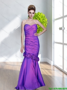 2015 Beautiful Mermaid Sweetheart Prom Dresses with Ruching and Hand Made Flowers