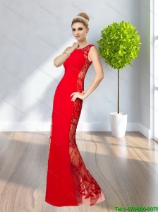 2015 Cheap Bateau Red Prom Dresses with Beading