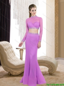2015 Discount High Neck Column Beading Lilac Prom Dresses