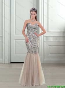 2015 Discount Mermaid Beading and Sequins Prom Dresses in Champagne