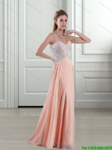 2015 Discount Peach Empire Sweetheart Beading Prom Dresses