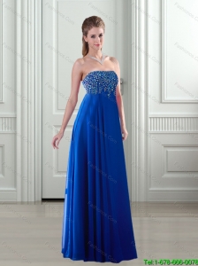2015 Elegant Empire Strapless Royal Blue Prom Dresses with Beading