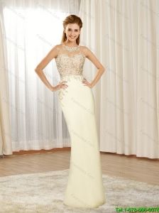 2015 Flirting Halter Top Mermaid Beading and Appliques Champagne Prom Dresses
