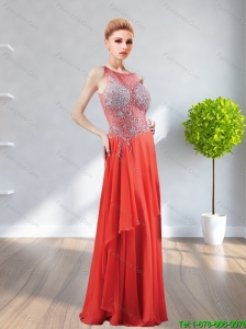 2015 Modest Bateau Beading Chiffon Prom Dresses in Red