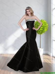 2015 Popular Mermaid Strapless Floor Length Prom Dresses in Black