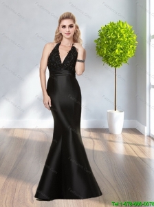 2015 Sexy Perfect V Neck Black Floor Length Prom Dresses with Sequins