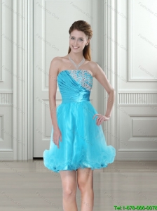2015 Unique Elegant Beading and Ruching Empire Strapless Baby Blue Prom Dress