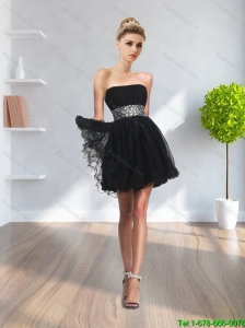 Cheap 2015 Beading Strapless Mini Length Prom Dress in Black