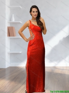 Cheap 2015 One Shoulder Beading and Sequins Red Prom Dress