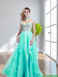 Cheap High Neck Backless Beading Prom Dress in Turquoise