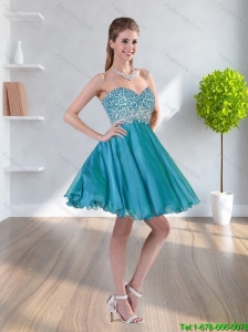 Cheap Sweetheart Beading A Line Teal Prom Dress for 2015
