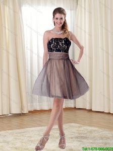 Elegant 2015 Unique Strapless Lace Mini Length Prom Dress in Multi Color