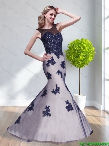 Luxurious Appliques Tulle Bateau 2015 Unique Prom Gown in White and Dark Purple