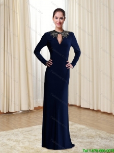 Perfect 2015 Navy Blue Prom Dresses with Sequins and Open Back