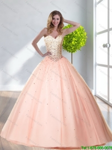 Feminine Sweetheart Beading Peach Unique Prom Dresses for 2015