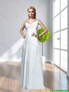 2015 New Arrivals V Neck Beading Criss Cross White Prom Dress