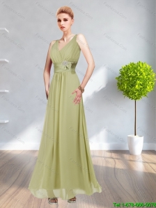 2015 Beautiful  Elegant V Neck Prom Dress with Ruching and Hand Made Flower