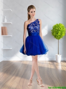2015 Beautiful  Fashionable One Shoulder Royal Blue Prom Dress with Lace
