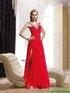 2015 Beautiful  Perfect Beading and Ruching Floor Length Prom Dress in Red