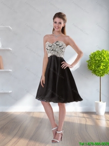 2015 New Arrivals Sweetheart A Line Black Prom Dress with Appliques