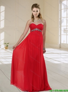 2015 New Arrivals Sweetheart Floor Length Red Prom Dress with Beading