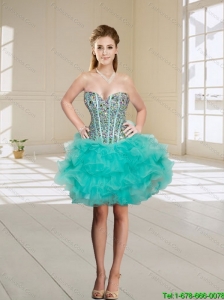 2015 Discount Beading and Ruffled Layers Sweetheart Prom Dress in Turquoise