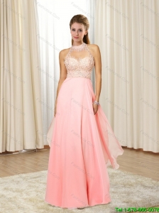 2015 Discount Halter Top with Beading Prom Dresses in Rose Pink
