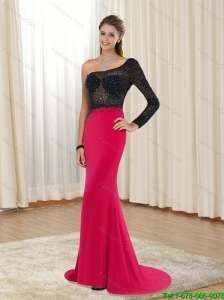 2015 Discount Mermaid Asymmetrical Chiffon Prom Dresses in Red and Black