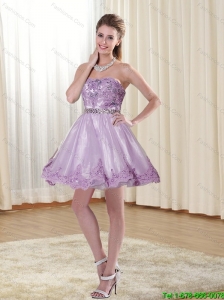 2015 Modest A Line Strapless Appliques and Beading Prom Dress in Lavender