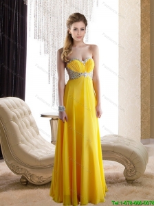 2015 Modest Yellow Sweetheat Prom Dress with Rhinestones