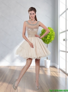 2015 Plus Size A Line Scoop Sequins Champagne Prom Dress