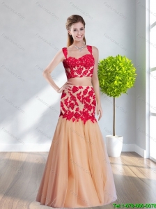 2015 Plus Size Straps Multi Color Long Prom Dress with Appliques