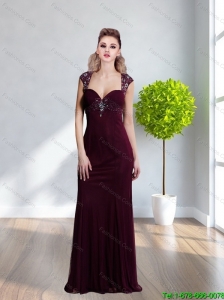 2015 Popular Burgundy Prom Dresses with Beading