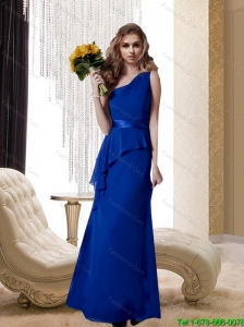 2015 Pretty One Shoulder Belt Floor Length Bridesmaid Dress in Royal Blue