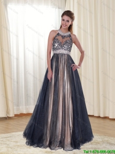 2015 Exclusive Halter Top Floor Length Unique Prom Dress with Appliques