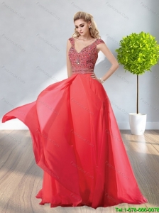 Beautiful 2015 V Neck Cap Sleeves Beading Elegant Bridesmaid Dresses in Red