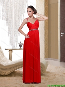 Beautiful  Perfect Empire Halter Top Red Prom Dress with Beading and Ruching