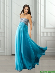 Discount 2015 Strapless Beading Chiffon Prom Dresses in Blue