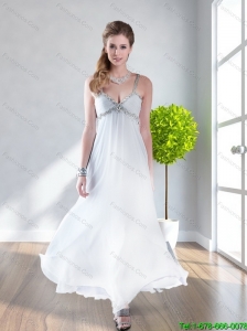 Modest Beading Straps White Long Elegant Bridesmaid Dresses for 2015 Spring