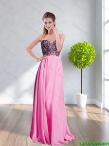 New Style 2015 Beautiful  Sweetheart Appliques Long Prom Dress in Rose Pink