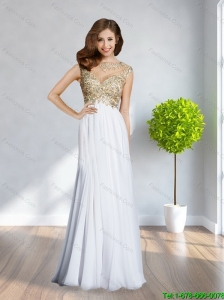 Perfect Scoop Beading and Ruching Backless 2015 Beautiful  White Prom Dress