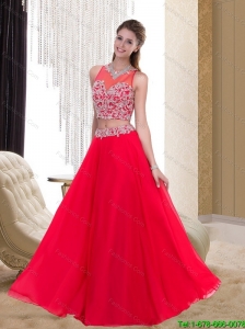Plus Size Empire Scoop Beading Chiffon Red Prom Dresses for 2015